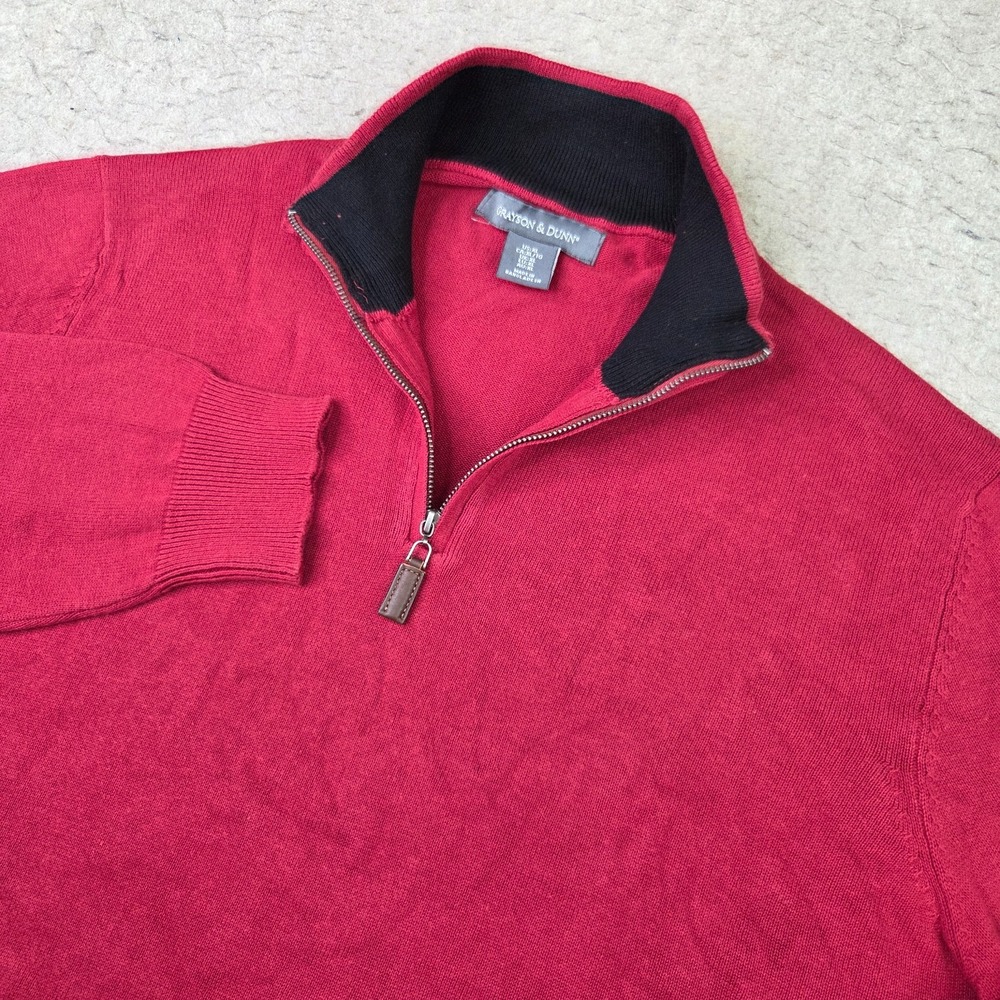 Grayson & Dunn Men's XL Red Solid Knit 1/4 Zip Mock Neck Pullover Sweater